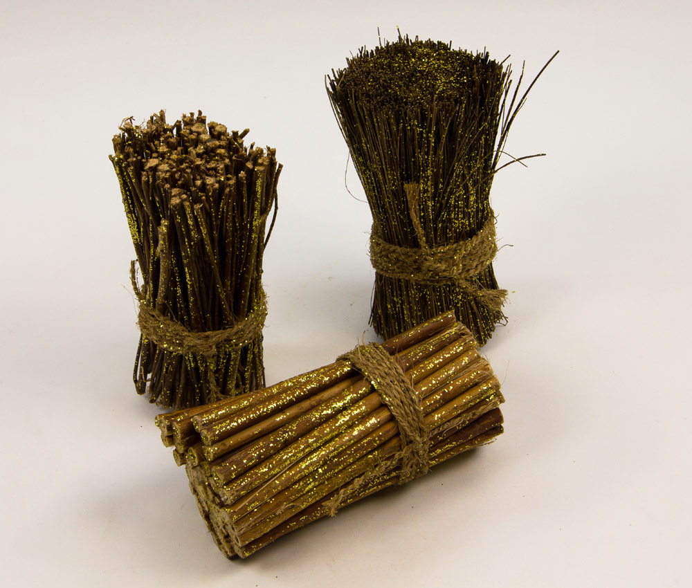 3er-Set Natur-Deko-Holzbündel mit Goldglitter - Restposten!!! | eBay