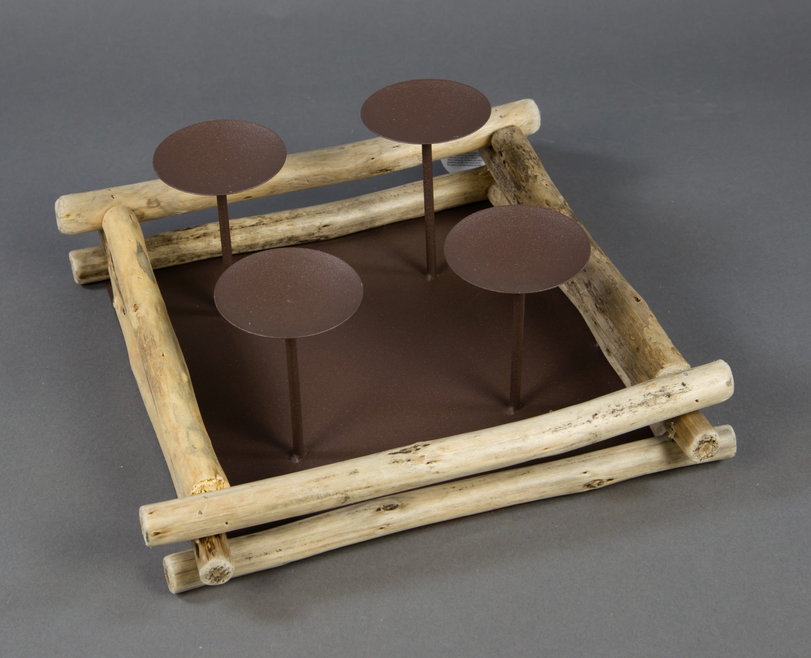 4er Kerzenhalter quadratisch aus Holz und Metall 28x11cm GA Adventskerzenhalter